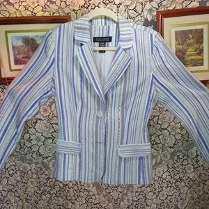 Dialogue blue silver purple striped button up vintage blazer with shoulder pads